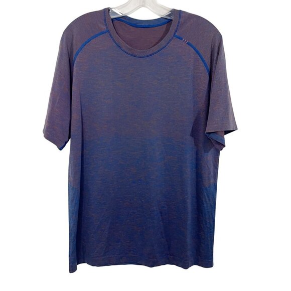 Lululemon Men's Metal Vent Tech Blue & Orange Short Sleeve Shirt - Size Large - Picture 1 of 7